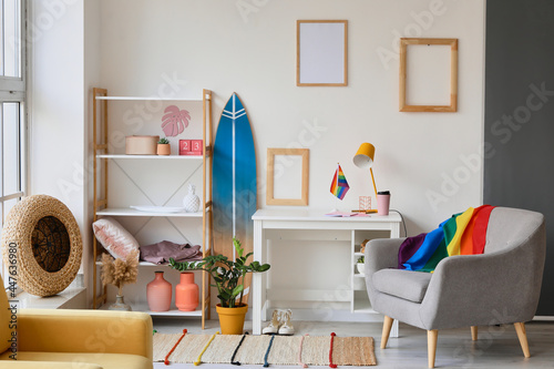 Flags of LGBT in stylish interior of room © Pixel-Shot