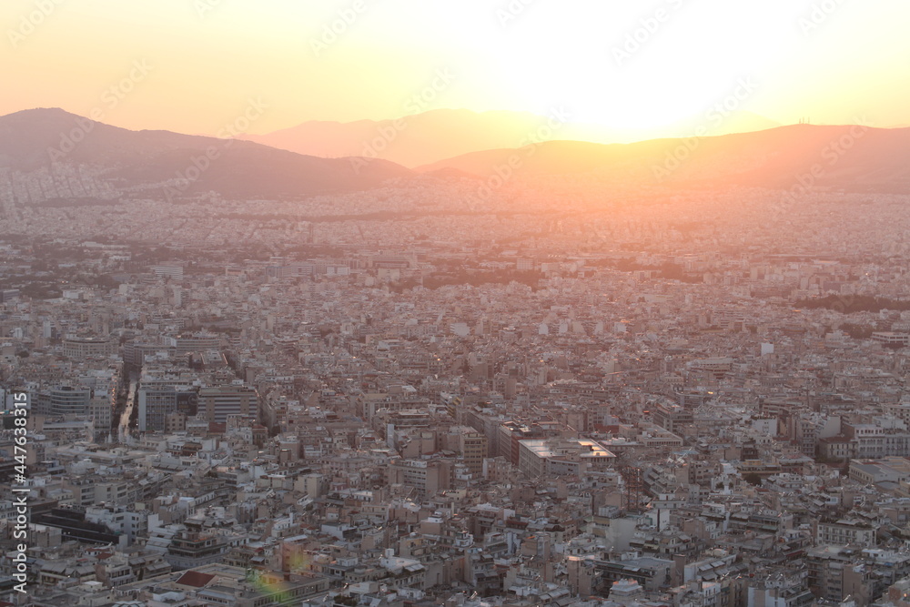 sunset over Athens and the acropolis 