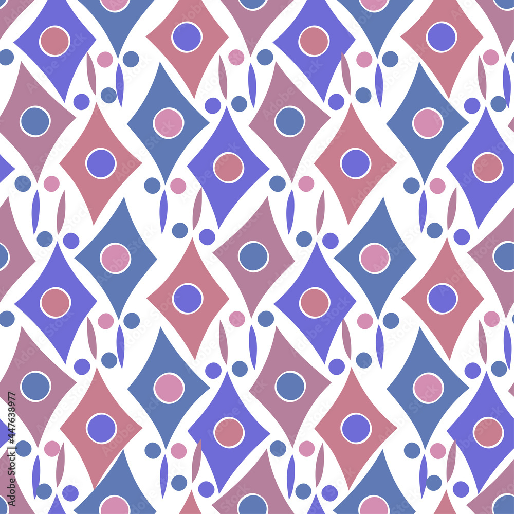 Seamless pattern with abstract geometric triangular shapes in pink and blue tones