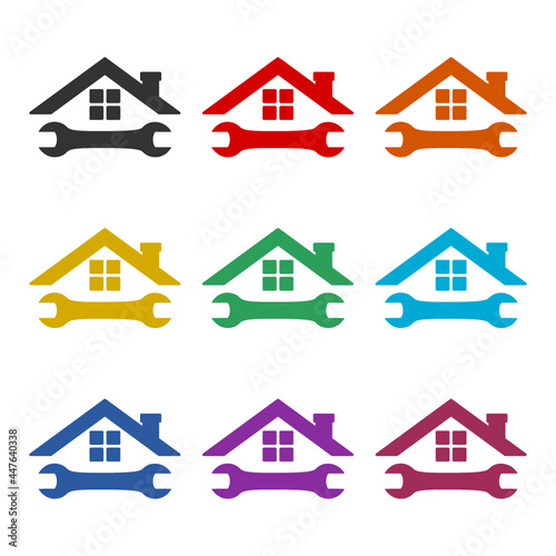 House or home with wrench icon color set