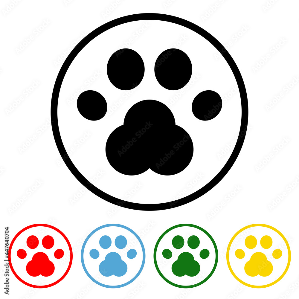 Paw Flat Icon with Color Variations. Paw icon vector illustration design element with four color variations. Vector illustration. All in a single layer. Elements for design. 