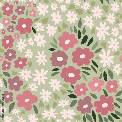 Cute childish seamless pattern with abstract flowers and leaves. Creative modern floral texture for fabric  wrapping  textile  wallpaper. Vector background with hand drawn flowers in simple style