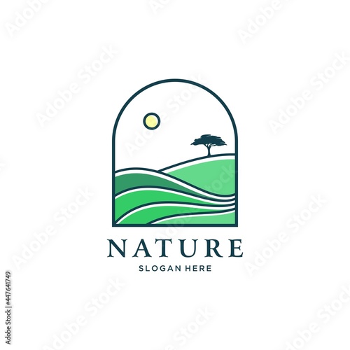 Nature hill landscape logo design vector illustration