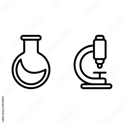 Flask and microscope icon with outline style and pixel perfect base. Suitable for website design, logo, app and UI. Based on the size of the icon in general, so it can be reduced.