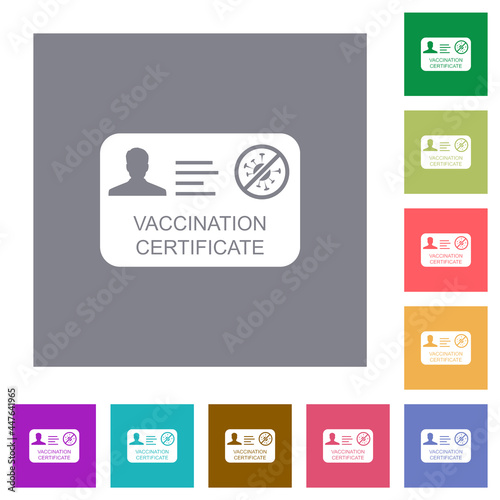 Vaccination certificate square flat icons