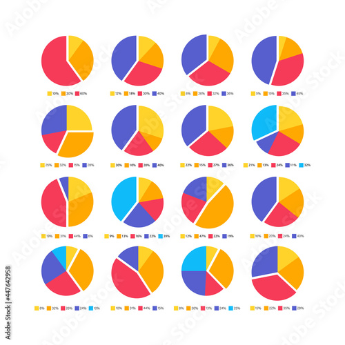 Infographic pie graph set. Vector illustration. Colorful diagram collection for infographic.