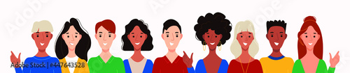 Diverse happy people group of women and men. Vector illustration hand drawn flat style.