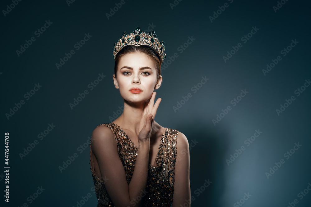 cute princess with a crown on her head decoration luxury dark background cute princess with a crown on her head decoration luxury dark background