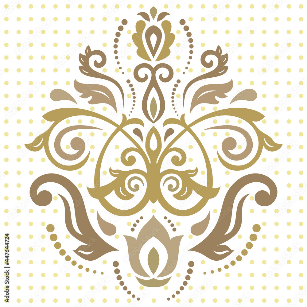 Floral vector golden pattern with arabesques. Abstract oriental golden ornament. Vintage classic pattern