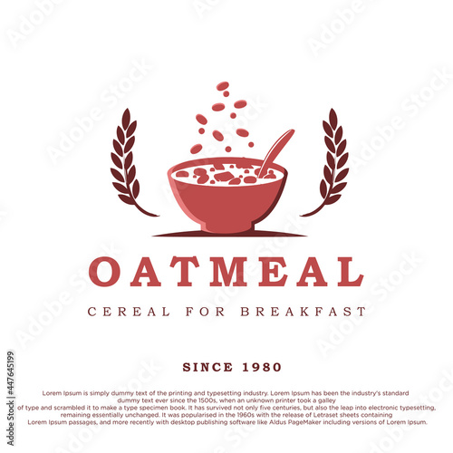 a bowl of cereal with two oats vintage retro style oatmeal logo design