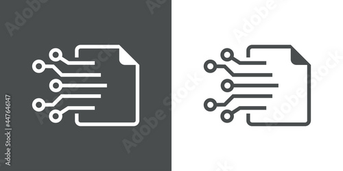 Tecnología digital. Sistema de circulación de documentos. Documento con circuito con lineas en fondo gris y fondo blanco