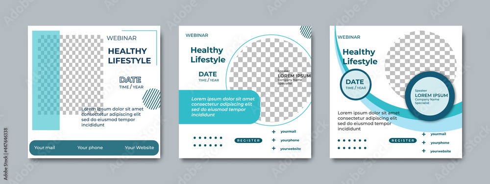 Set of modern creative social media post templates for health webinars concept design and other online seminars. Set of modern creative social media post templates for health webinars concept design and other online seminars.