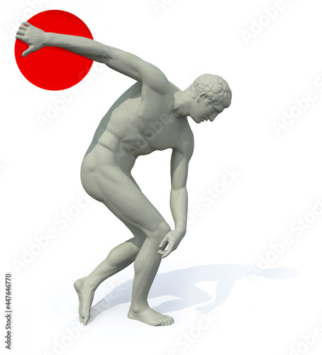discobolus with redl disk launching (japanese flag symbol) photo