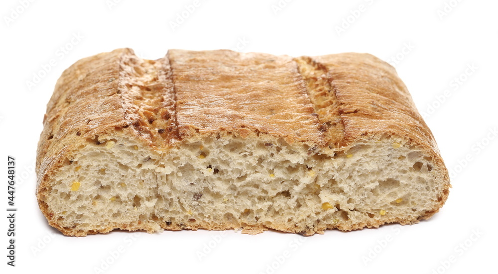Half integral bread loaf isolated on white background Half integral bread loaf isolated on white background
