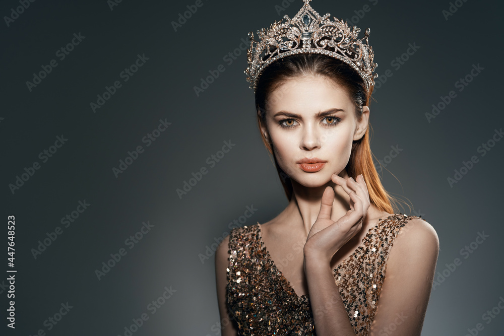 woman with crown on her head princess glamor decoration luxury model woman with crown on her head princess glamor decoration luxury model