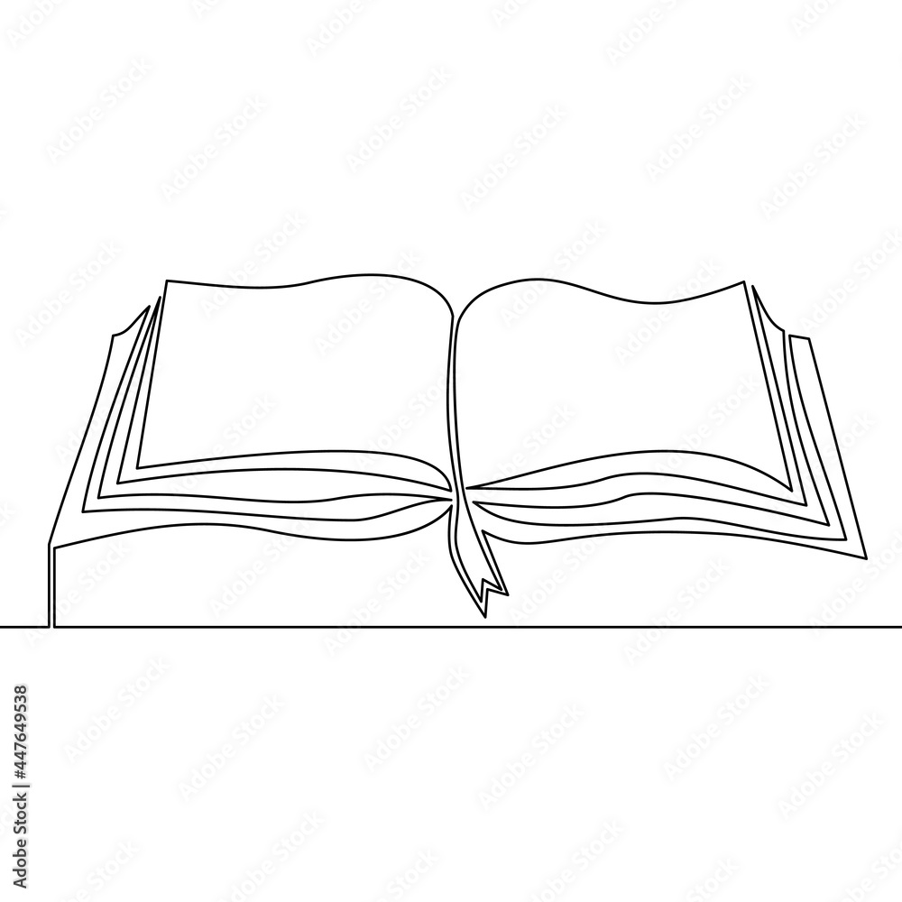 Continuous line drawing art Opened book concept Continuous line drawing art Opened book concept