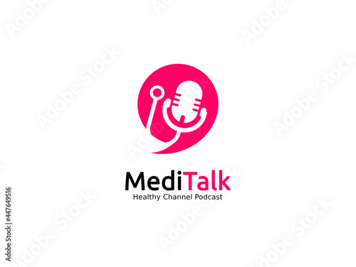 Medical podcast logo isolated on a white background. Doctors talk, share health, and disease information. Vector illustration