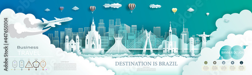 Modern business brochure design for Brazil landmarks advertising with infographics.