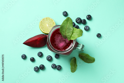 Concept of healthy drink with beetroot smoothie
