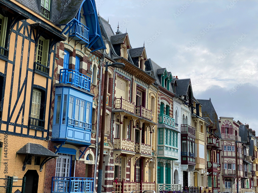 Beautiful wooden facade of old traditional house in Le Treport, France, Normandy