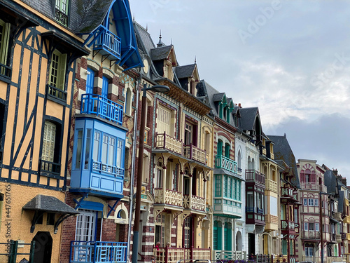 Beautiful wooden facade of old traditional house in Le Treport, France, Normandy photo