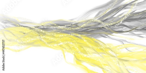 Beautiful Abstract Background in trendy colors of the season. Yellow and Gray waves with light sparkles isolated on white background. Vibrant Fluid Oil paint Design. Ideal for interior painting.