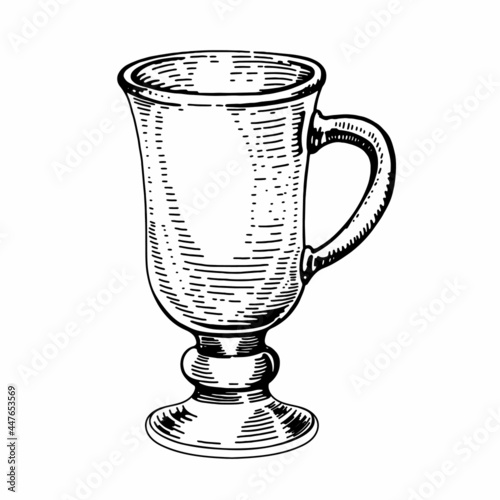 Glass for mulled wine, empty. sketch, hand-drawn drawing. vector illustration
