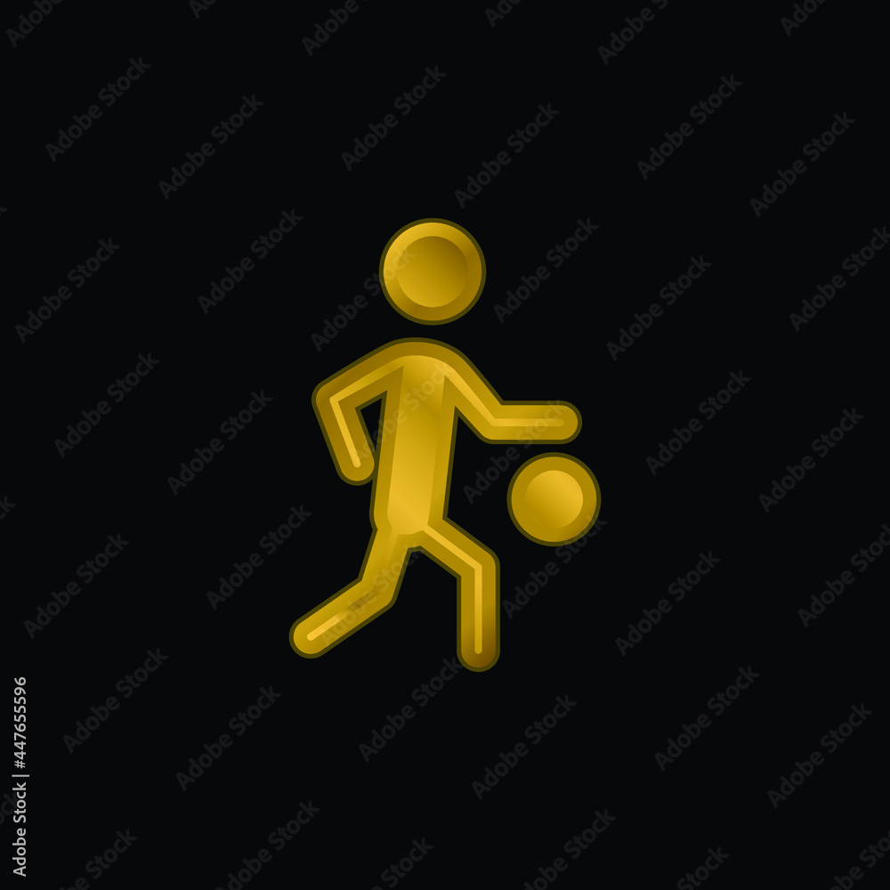 Basketball Player Silhouette With The Ball gold plated metalic icon or logo vector Basketball Player Silhouette With The Ball gold plated metalic icon or logo vector