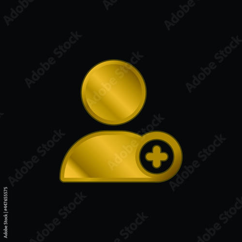 Add User gold plated metalic icon or logo vector