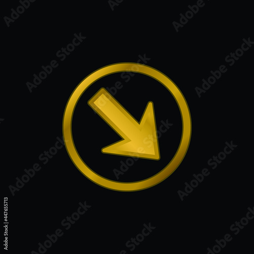 Arrow Pointing Down Right In A Circle gold plated metalic icon or logo vector