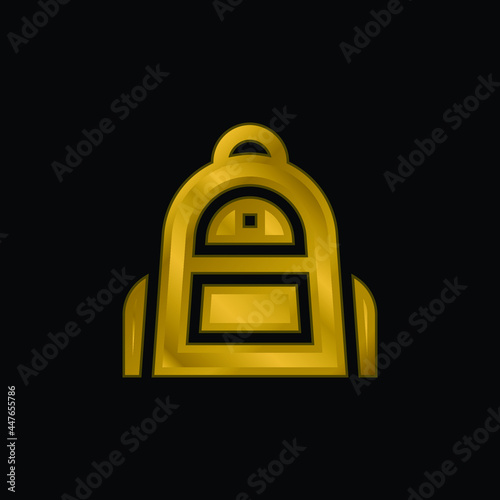 Backpack gold plated metalic icon or logo vector