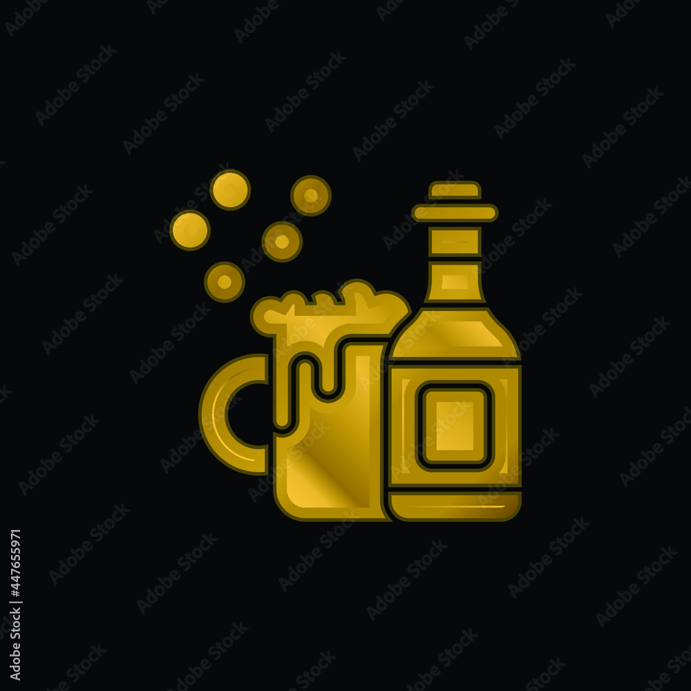 Beer gold plated metalic icon or logo vector