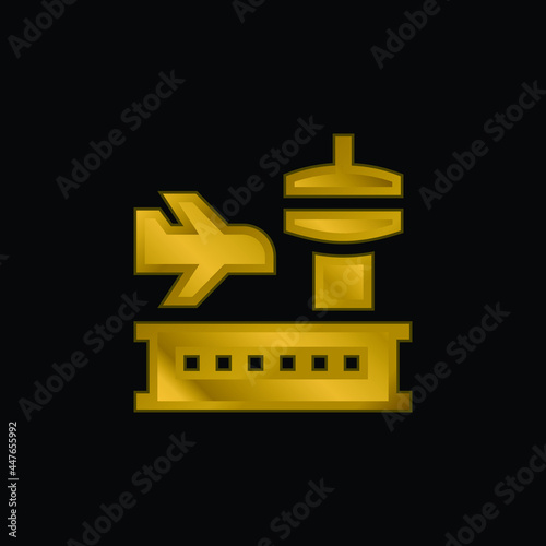 Airport gold plated metalic icon or logo vector