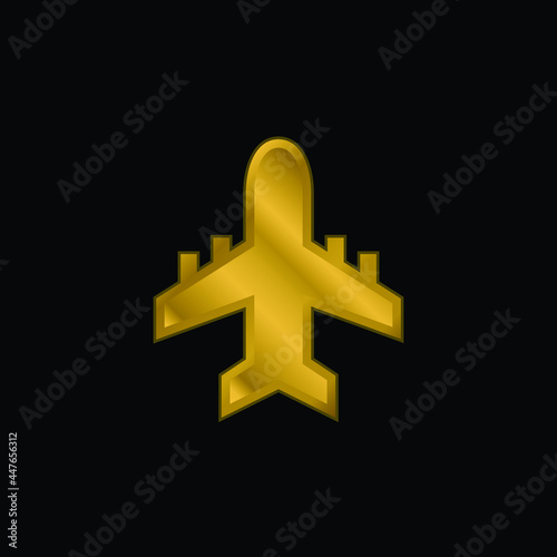 Airplane gold plated metalic icon or logo vector