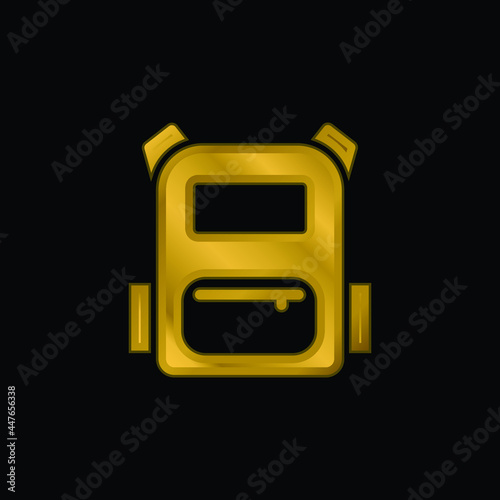 Backpack gold plated metalic icon or logo vector