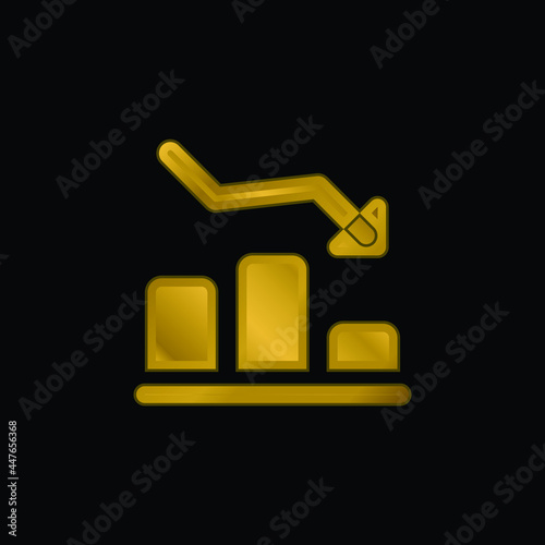 Bar Graph gold plated metalic icon or logo vector