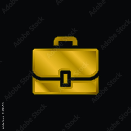 Briefcase gold plated metalic icon or logo vector