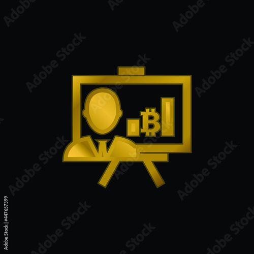 Bitcoin Presentation With Bars Graphic gold plated metalic icon or logo vector