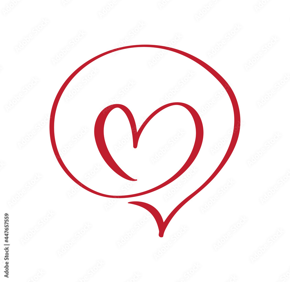 Red Calligraphy heart in frame bubble cartoon with place for your text. Vector illustration logo design template icon for Valentine Day