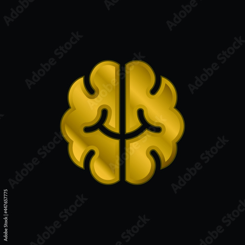 Brain gold plated metalic icon or logo vector