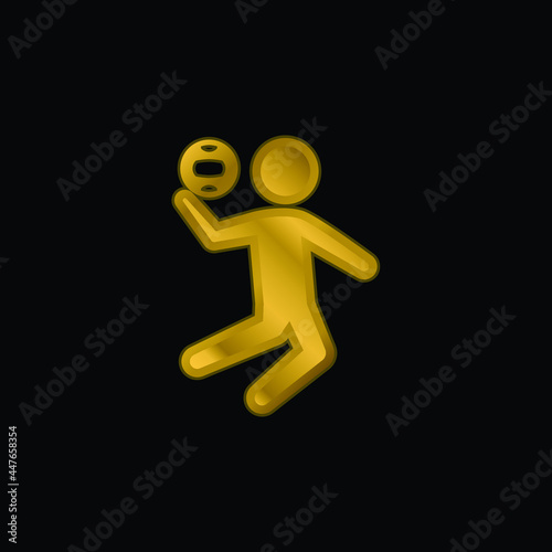 Beach Volleyball gold plated metalic icon or logo vector