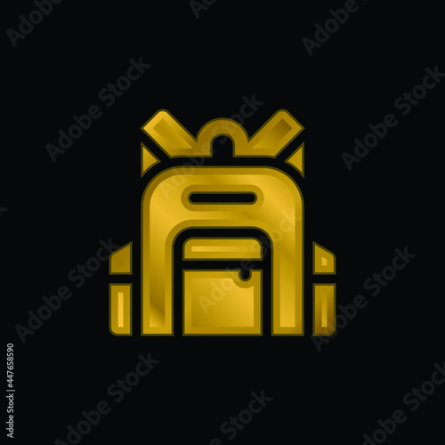 Backpack gold plated metalic icon or logo vector