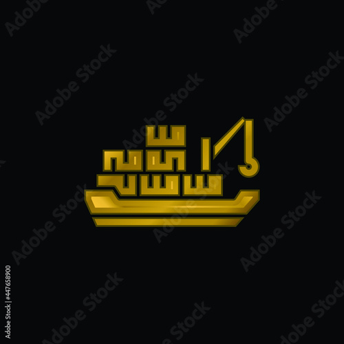 Barge gold plated metalic icon or logo vector
