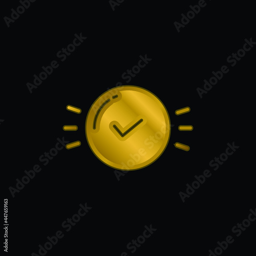 Approval gold plated metalic icon or logo vector