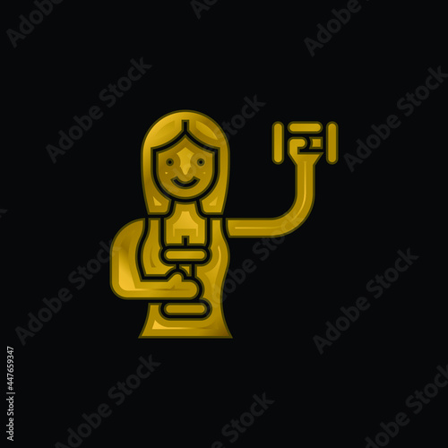 Aerobics gold plated metalic icon or logo vector