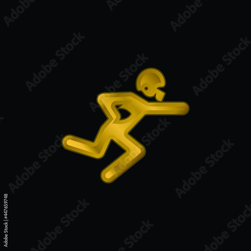 American Football Player Running With The Ball gold plated metalic icon or logo vector