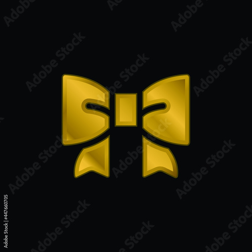 Bow gold plated metalic icon or logo vector