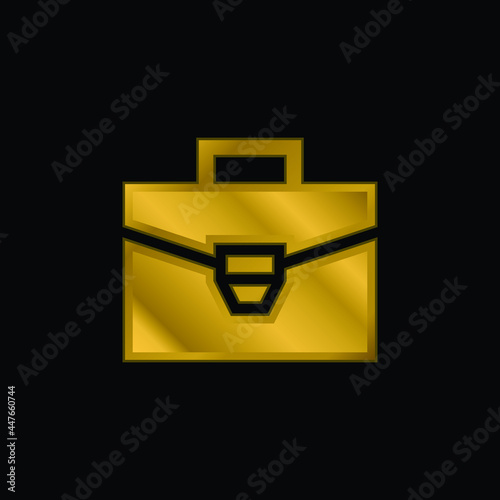 Briefcase gold plated metalic icon or logo vector