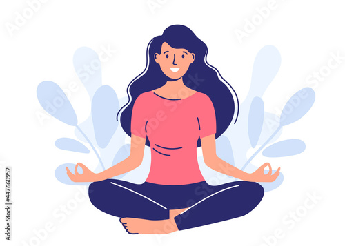 Woman meditates in nature. Concepts for yoga  meditation  relaxation  relaxation.