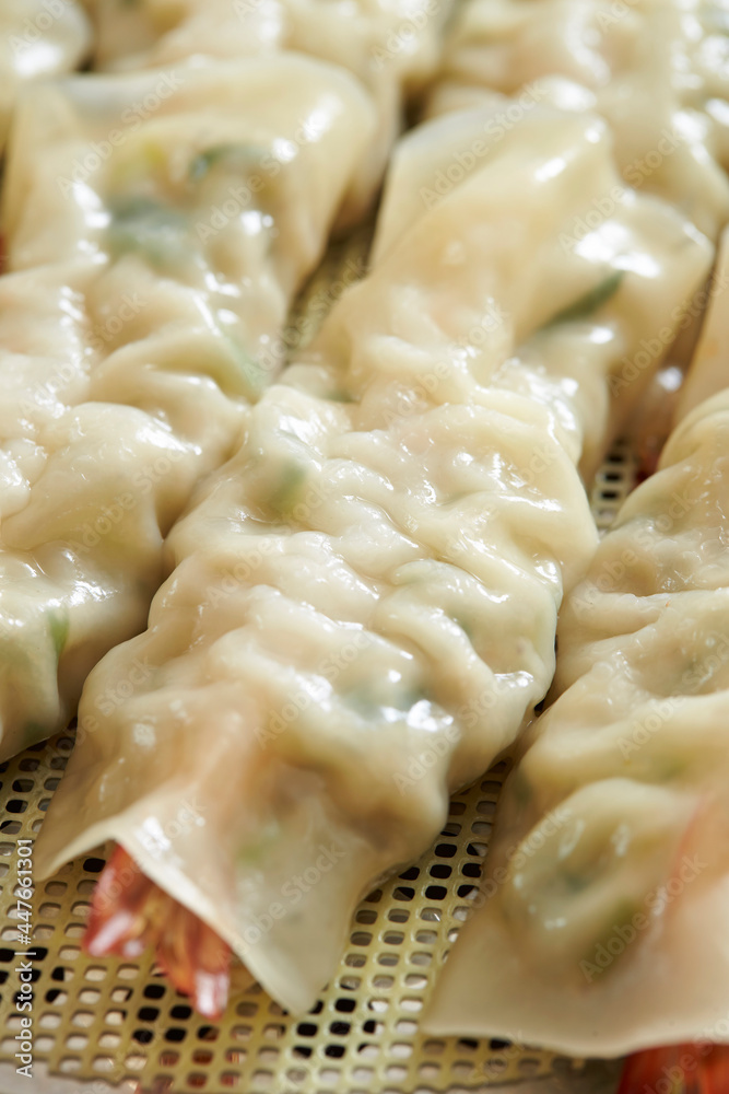 Whole shrimp dumplings in a steamer Whole shrimp dumplings in a steamer